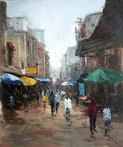Knife Painting - Knife Heavy Textured Cityscape Oil On Canvas by Artists Online Knife Painting - Knife Heavy Textured Cityscape Oil On Canvas by Artists Online