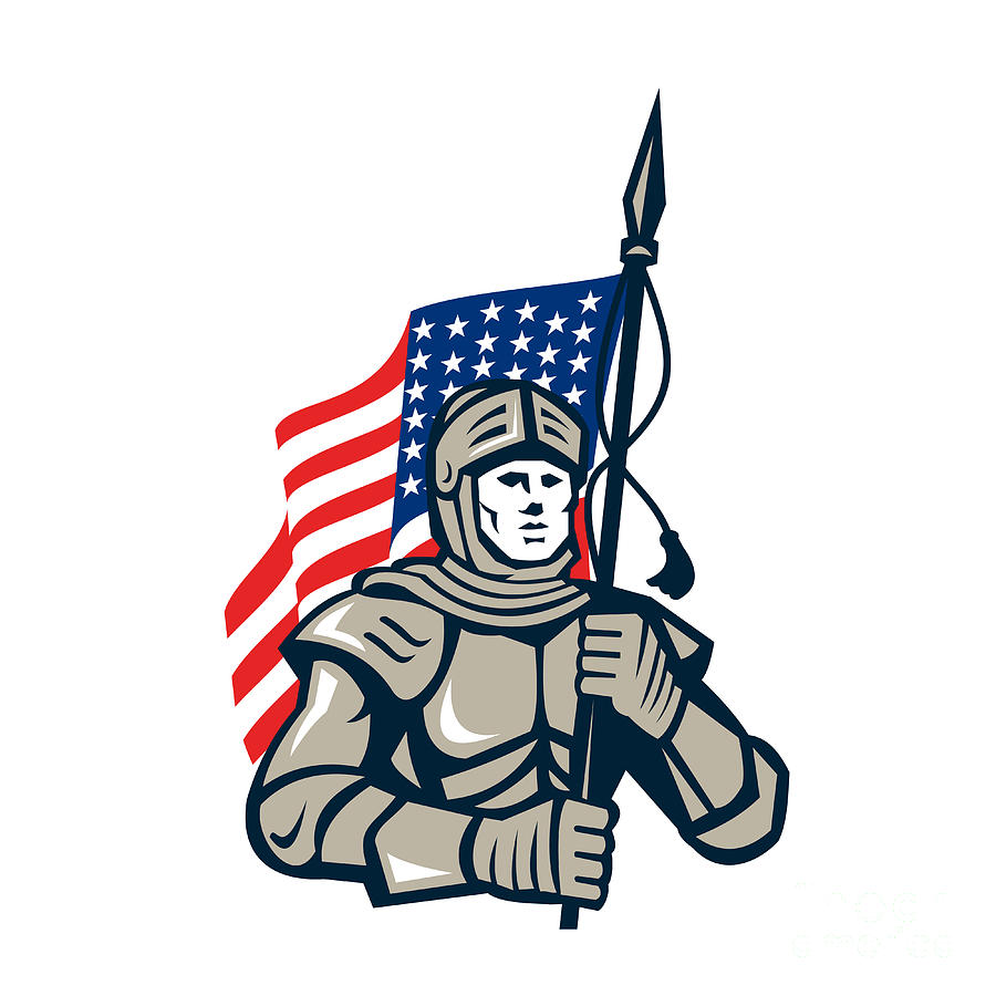 Knight Digital Art - Knight Holding USA Flag Retro by Aloysius Patrimonio