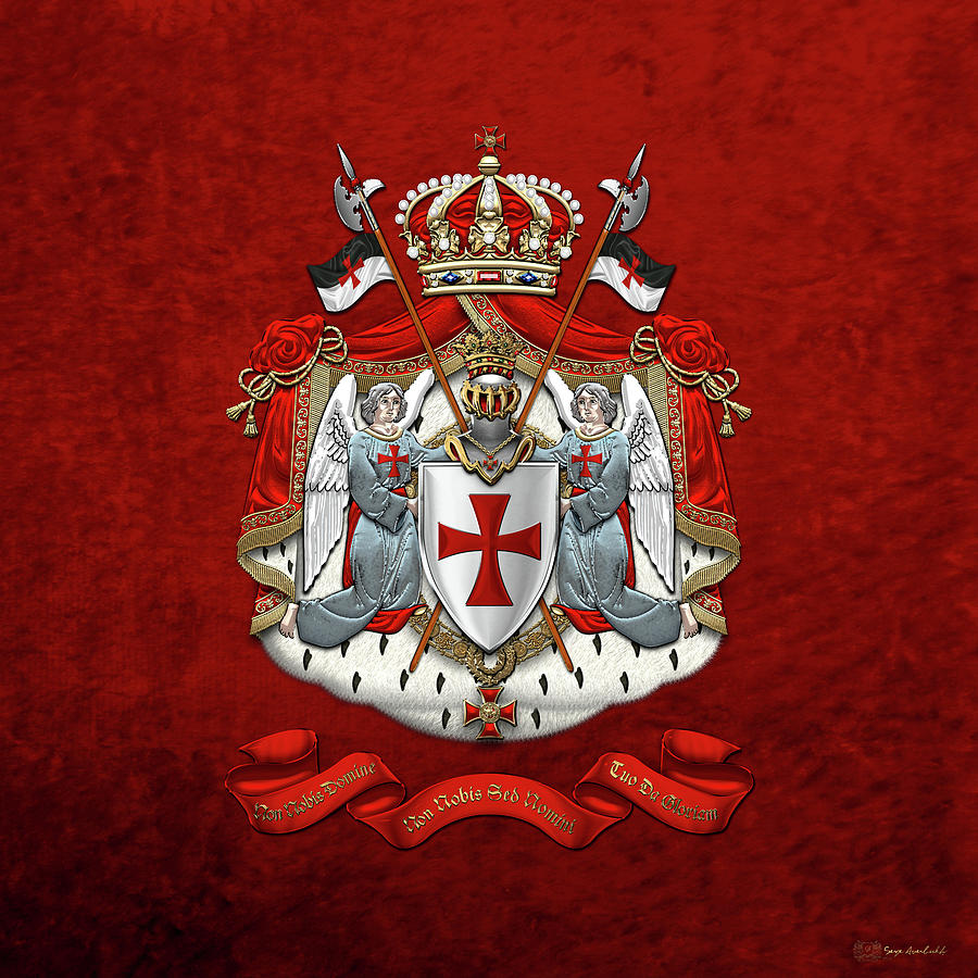Knights Templar - Coat of Arms over Red Velvet Digital Art by Serge Averbukh