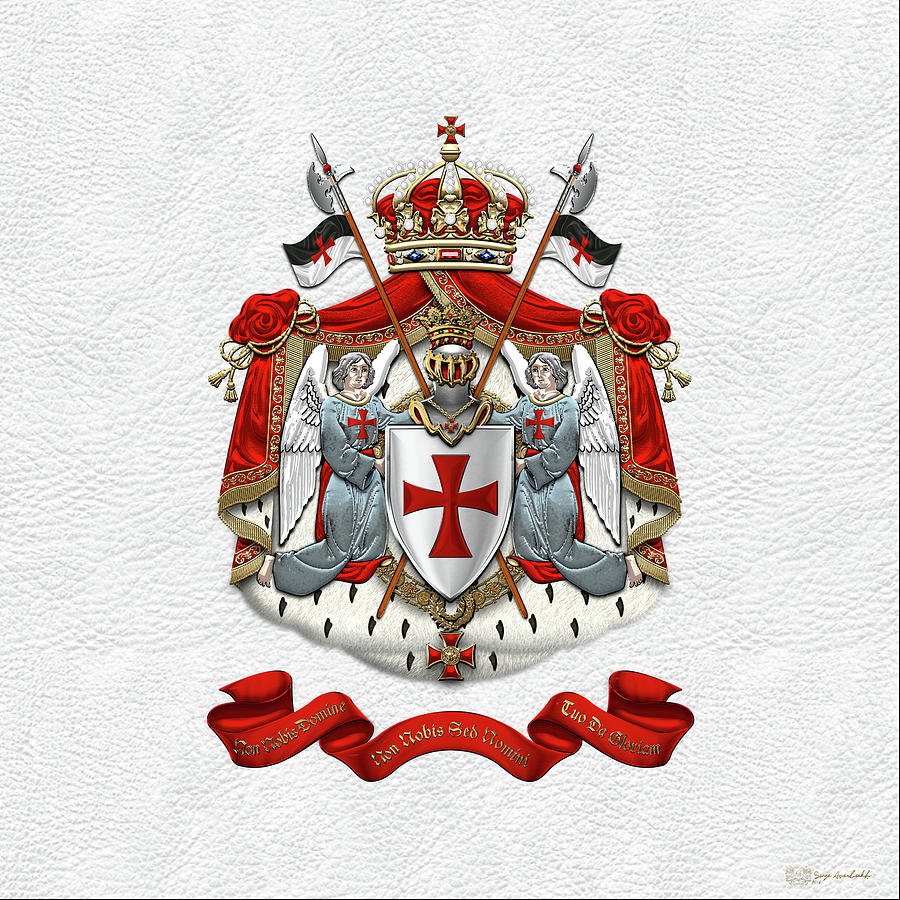 Knights Templar - Coat of Arms over White Leather Digital Art by Serge Averbukh