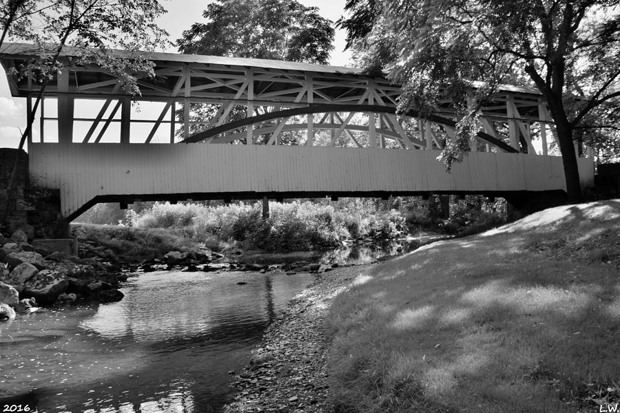 Knisley Covered Bridge Black And White Photograph by Lisa Wooten