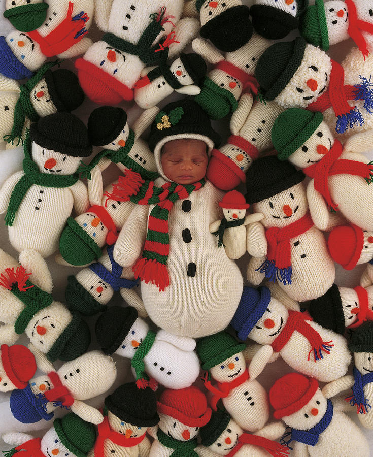 Christmas Photograph - Knitted Snowman by Anne Geddes