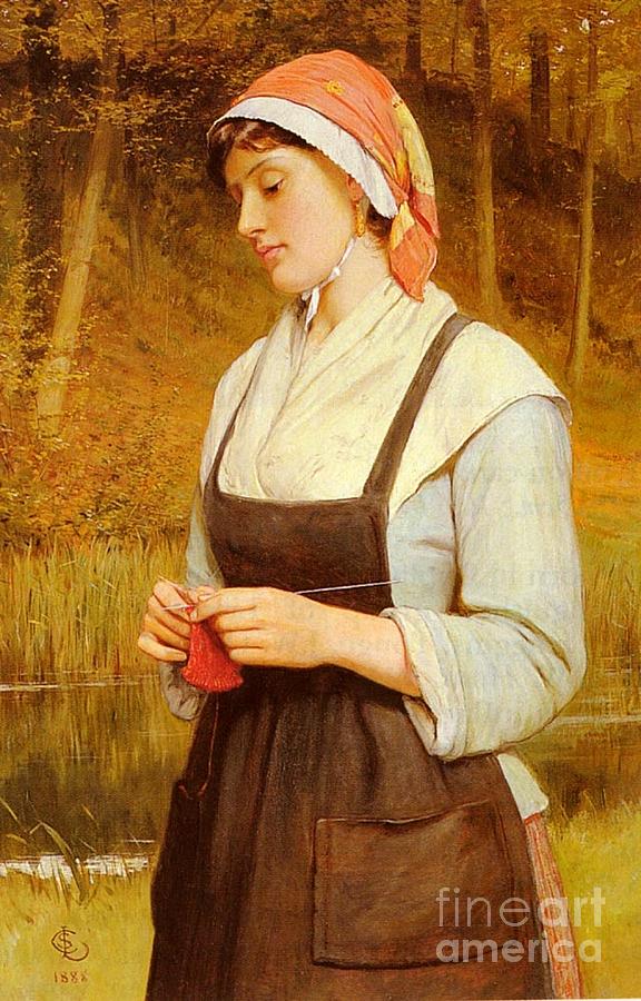 Young Lady Painting - Knitting  by MotionAge Designs