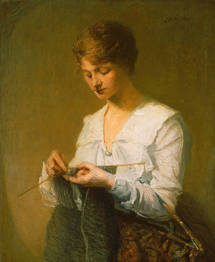 Knitting for Soldiers Painting by Julian Alden Weir