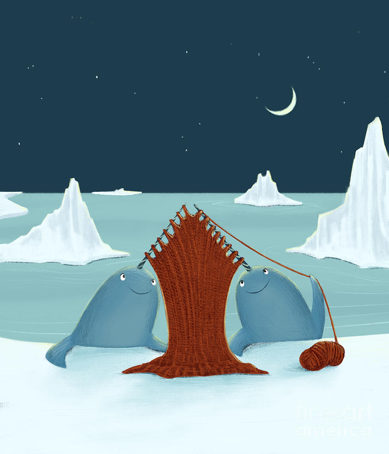 Knitting Narwhals Digital Art by Michael Ciccotello