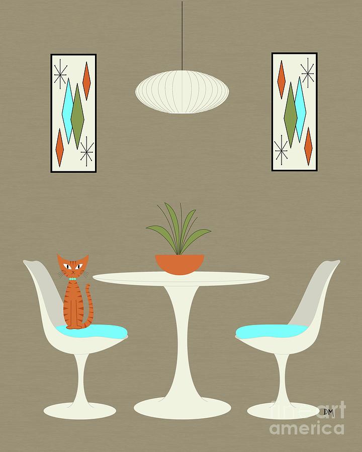 Knoll Table 2 with Orange Cat Digital Art by Donna Mibus