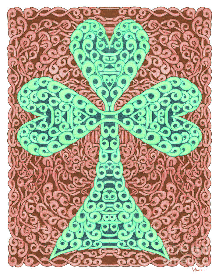 Knotted Shamrock with brown background Drawing by Lise Winne