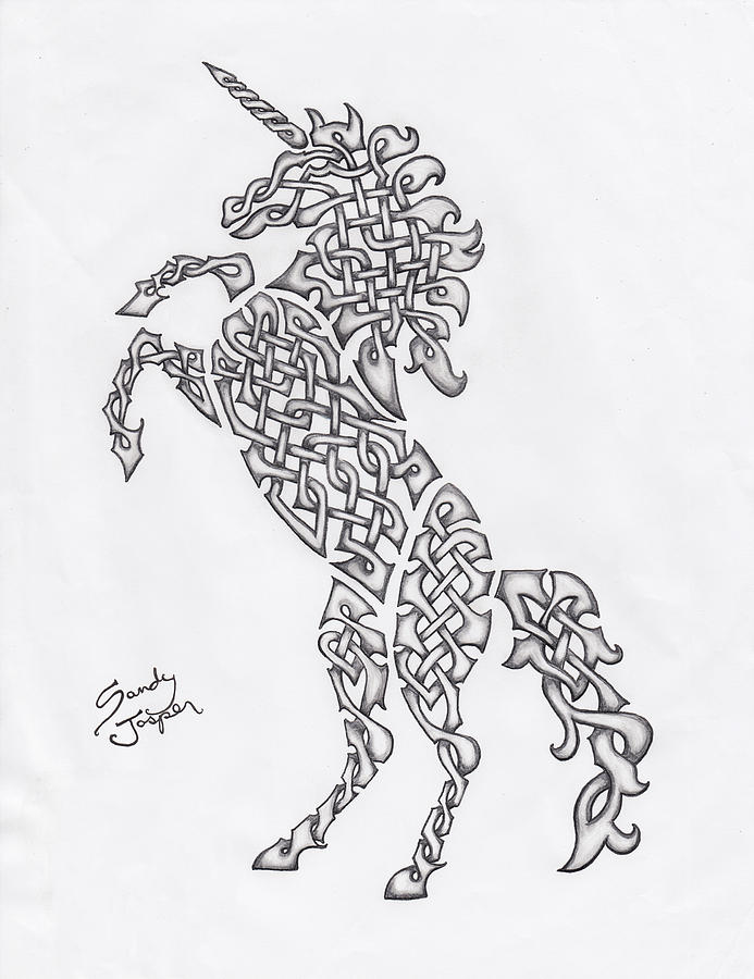 Unicorn Drawing - Knotty Unicorn by Sandy Jasper