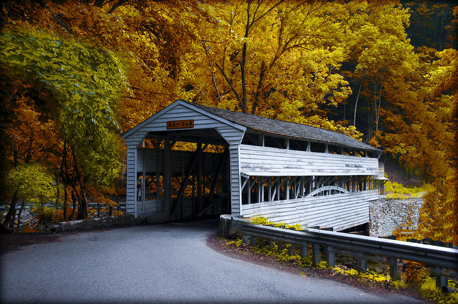 Knox Covered Bridge at valley Forge in Autumn Photograph by Bill Cannon