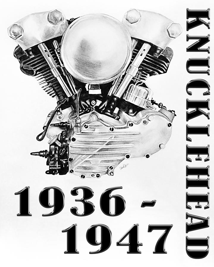 Harley Drawing - Knucklehead Harley Engine II by Ursa Davis