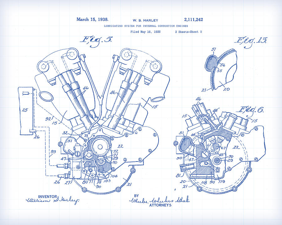 Knucklehead Patent Drawing Painting by Gary Grayson