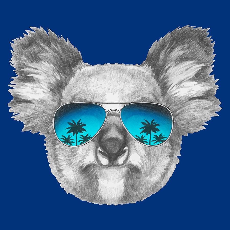 Koala Digital Art - Koala with mirror sunglasses by Marco Sousa