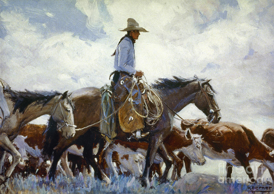 Horse Painting - Stray Man Heads Home, 1920 by W H D Koener