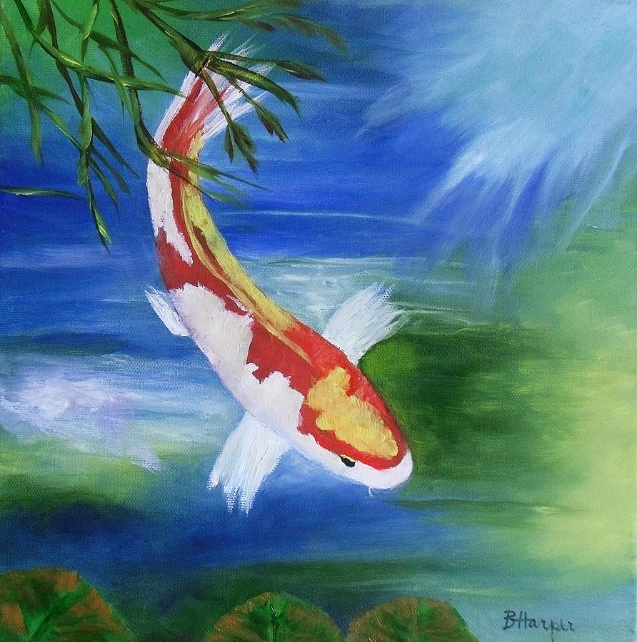 Kohaku Koi Fish 2 Painting by Barbara Harper