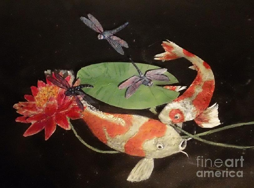 Fish Painting - Koi And Dragonflies by Maria Elena Gonzalez