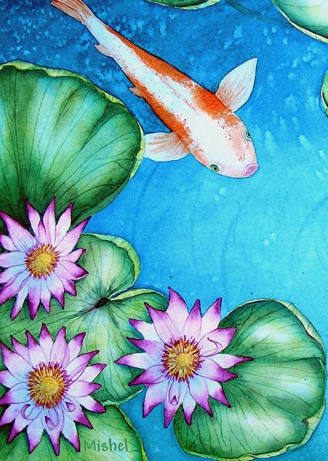 Koi and Lilies cards and prints  Painting by Mishel Vanderten