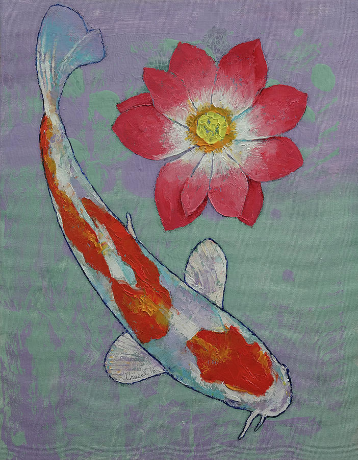 ArtWall Michael Creese Koi and Lotus Flower Removable Graphic Wall Art 18 by 24-Inch 0cre018a1824p 
