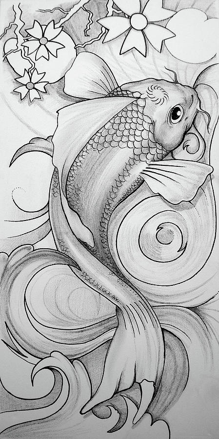 koi fish drawing in pencil