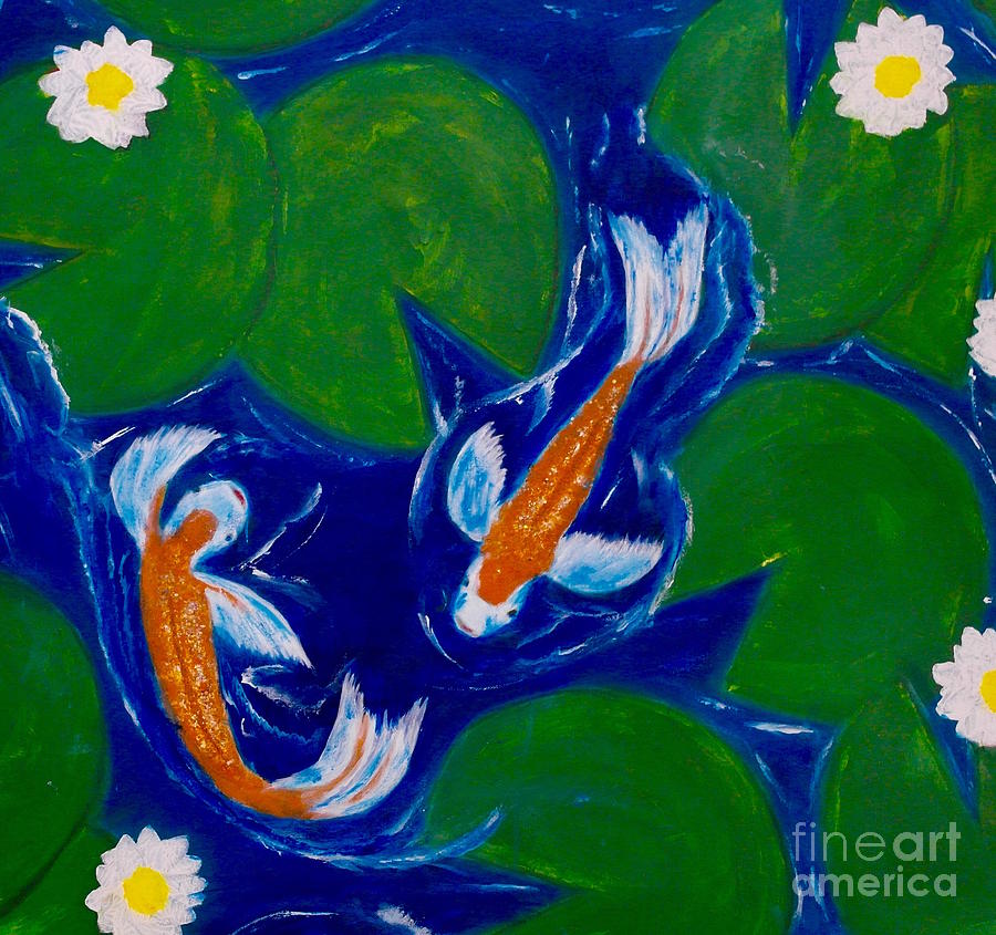 Koi Fish and Giant Lily Pads Painting by Catalina Walker