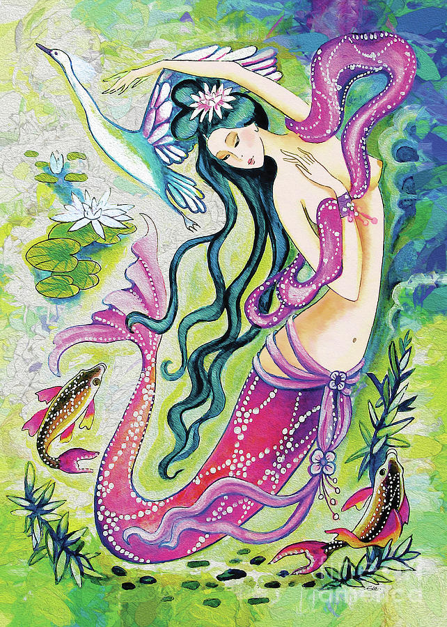 Koi Fish Mermaid Painting by Eva Campbell