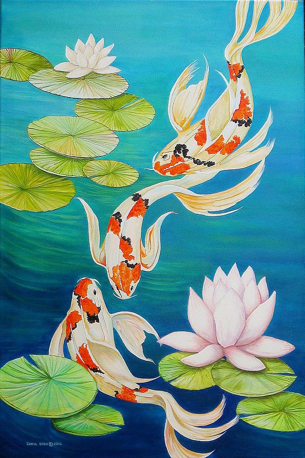 Koi Fish Pond Painting by Carol Sabo