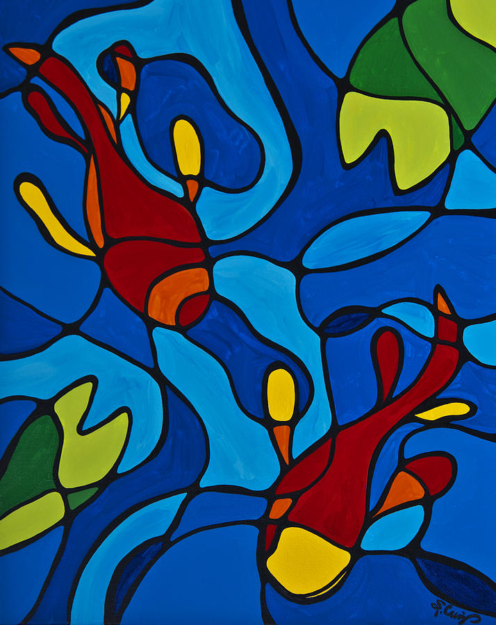 Primary Colors Painting - Koi Fish by Sharon Cummings