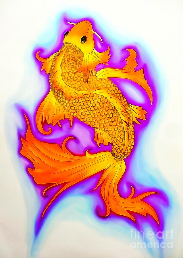 Justin Moore Drawing - Koi Fish Water Color Edition by Moore Creative Images
