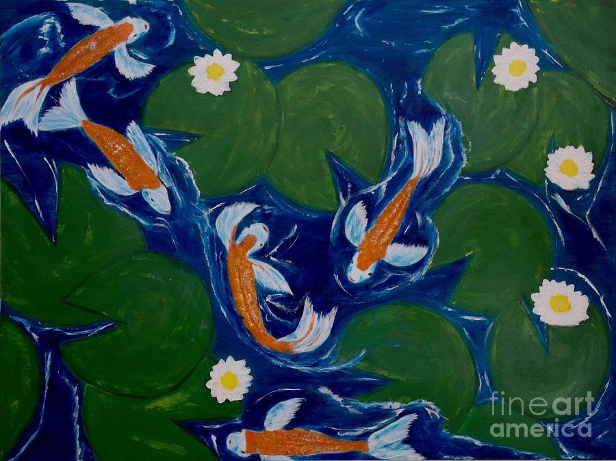 Koi Fish with Giant Lily Pads Painting by Catalina Walker