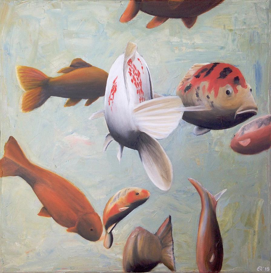 Koi Painting - Koi fishes by Elisenda Vila
