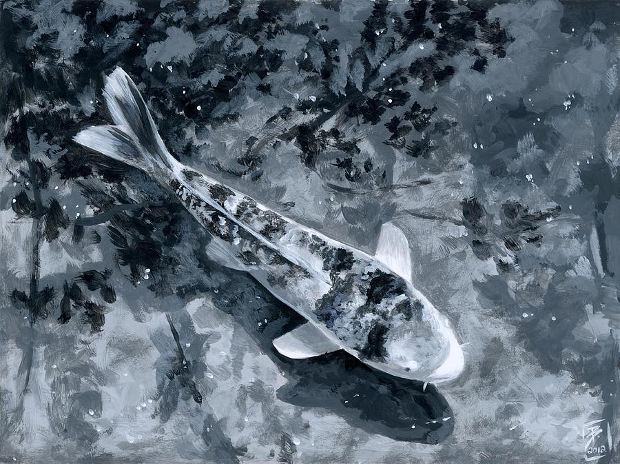 Koi in Greyscale Painting by Brandy Woods