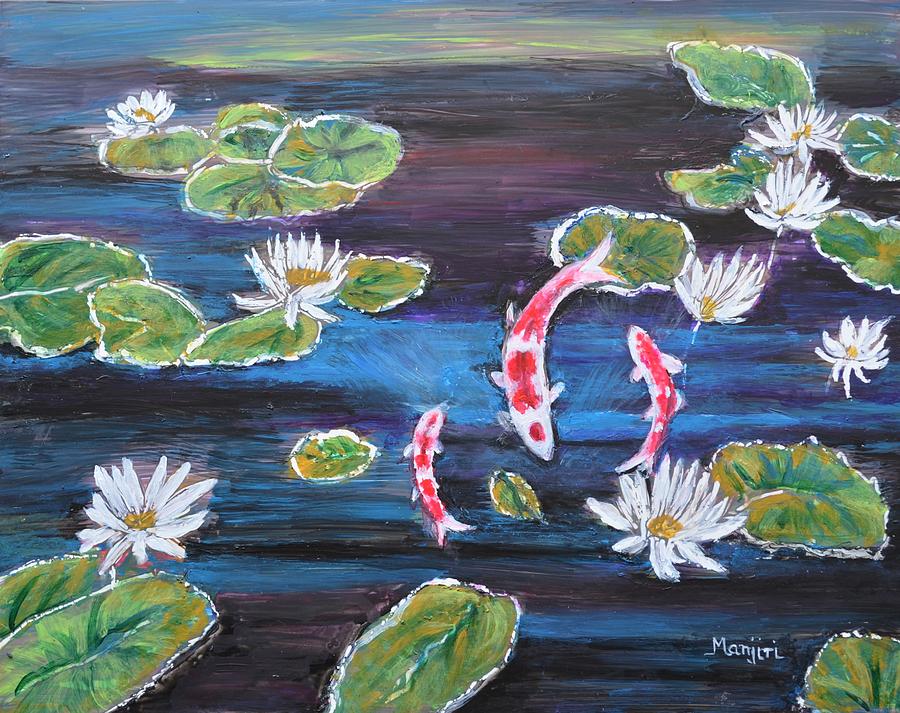Koi in Lilly Pond Painting by Manjiri Kanvinde