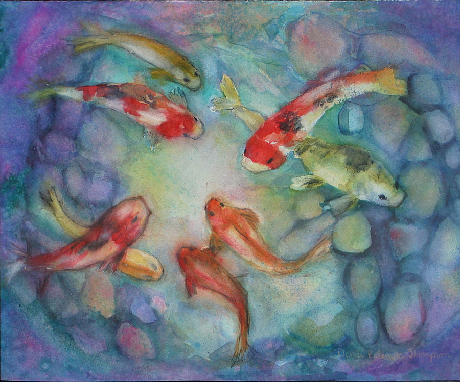 Koi in Pond Painting by Denice Palanuk Wilson