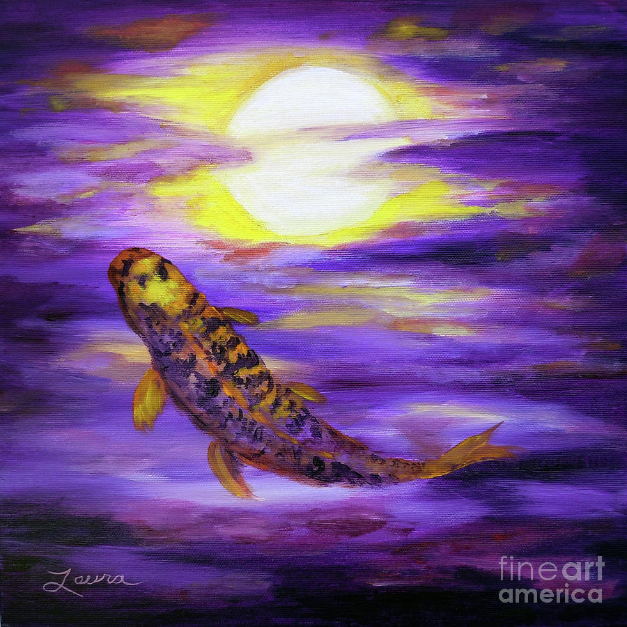 Koi in Purple Twilight Painting by Laura Iverson