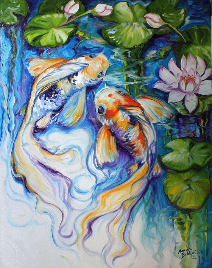 KOI KOI and LILY Painting by Marcia Baldwin