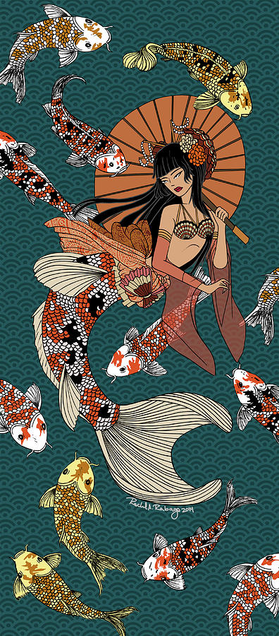 Koi Mermaid 2/4 Digital Art by Rachel Rabago - Pixels