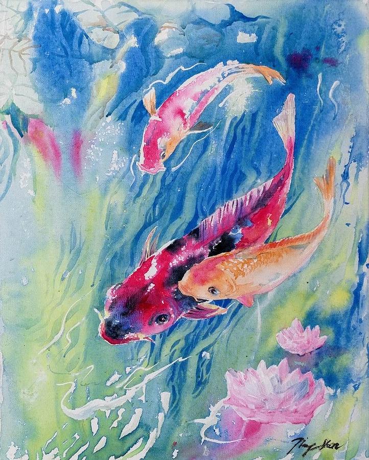Koi Pond Painting by Ping Yan