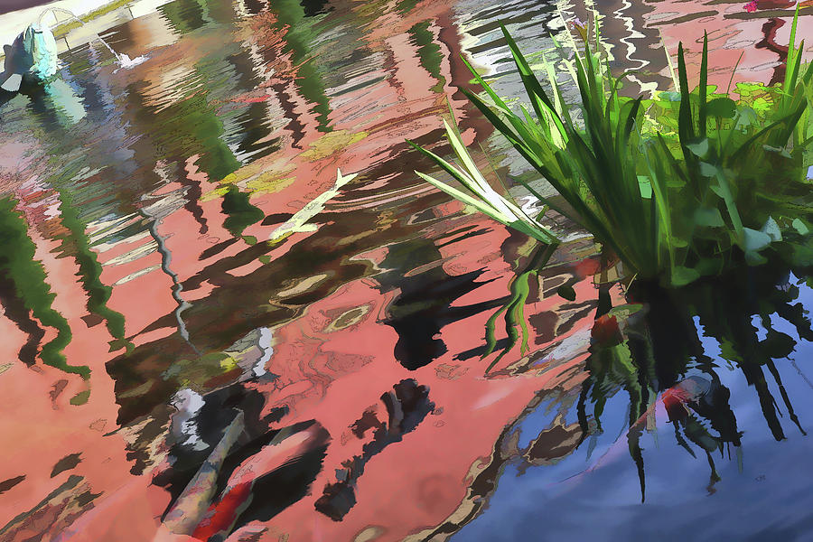 Koi Pond Reflections Abstract I Digital Art by Linda Brody