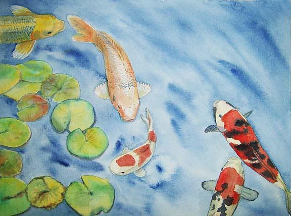 Koi with lily pads Painting by Carmen Durden - Fine Art America