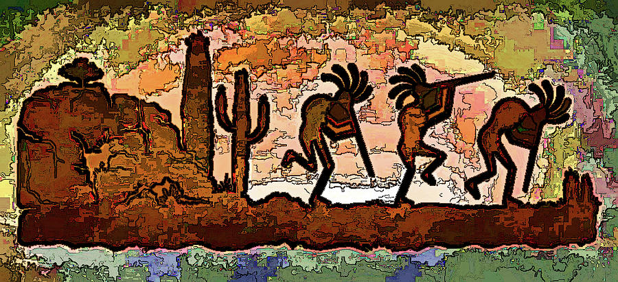Kokopelli Dancers Abstract Painterly I Digital Art