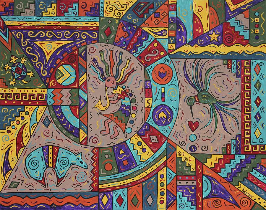 Hummingbird Painting - Kokopelli Mandala by Susie WEBER