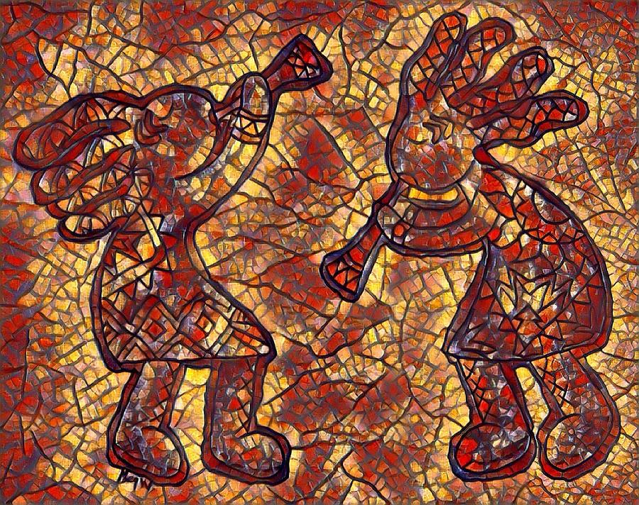 Kokopelli mosaic in reds and browns Digital Art by Megan Walsh