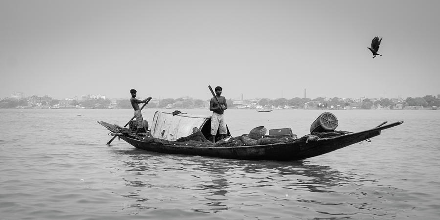 Kolkata fishermen on Ganges Panorama Photograph by Ranjay Mitra