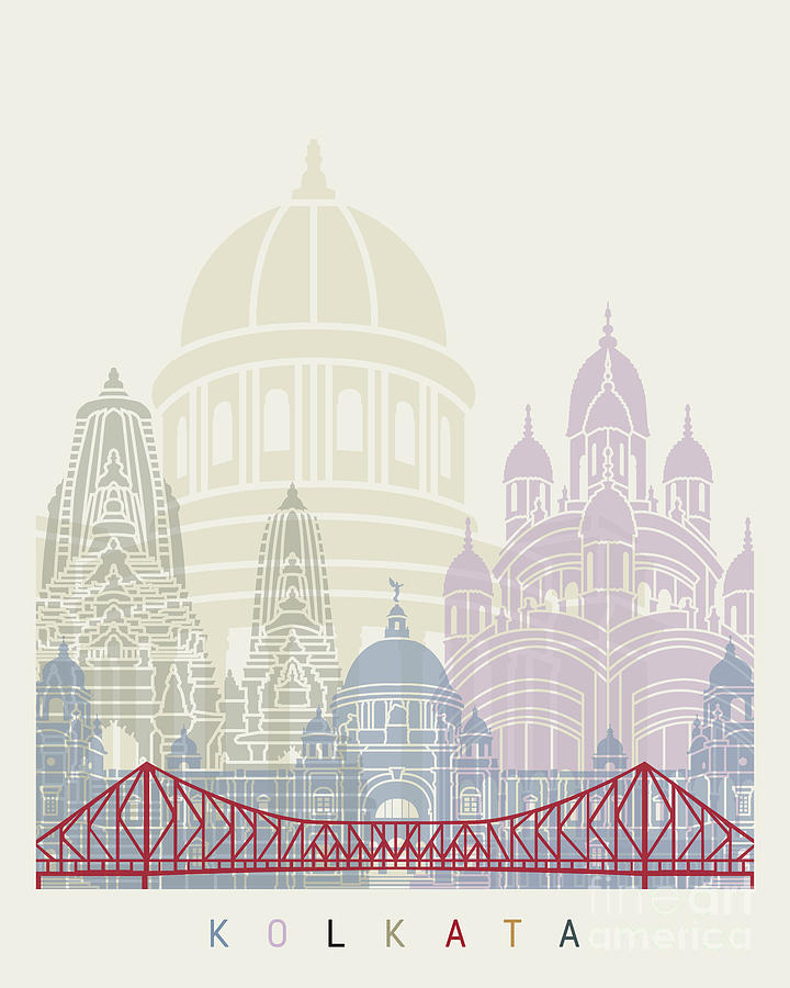 Kolkata skyline poster Painting by Pablo Romero