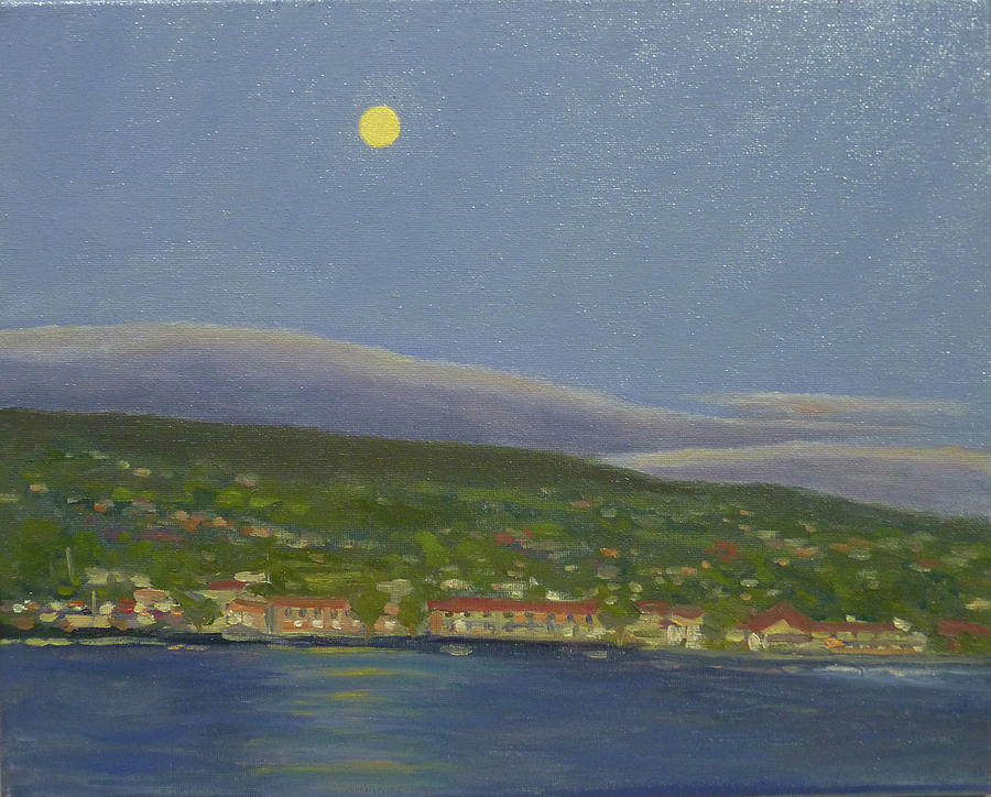 Kona Town Moon  Painting by Stan Chraminski