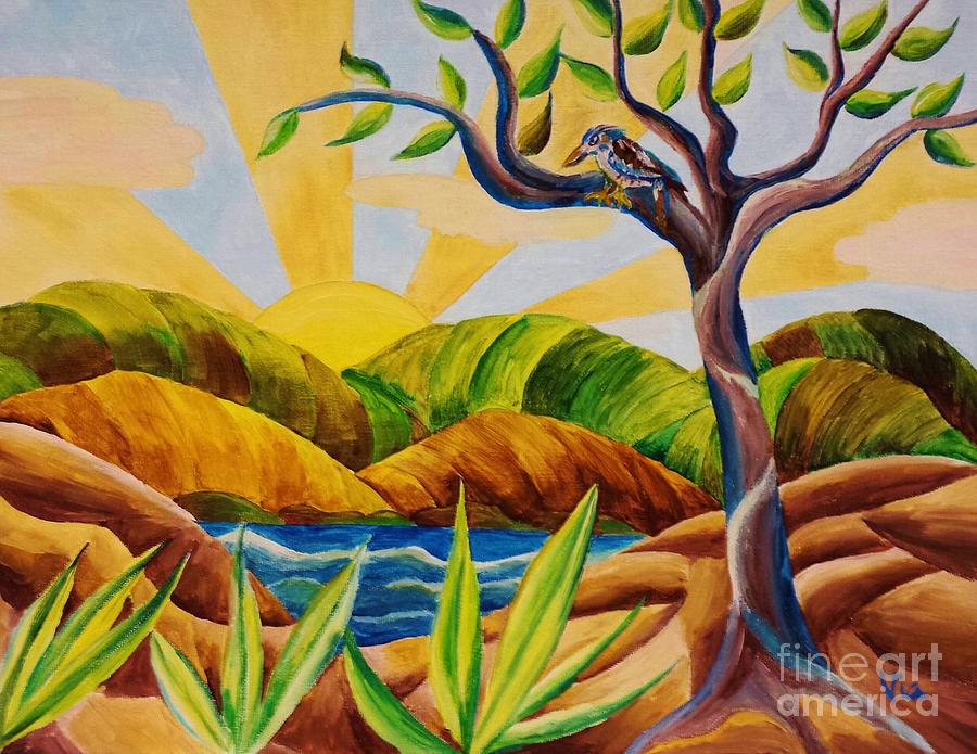 Kookaburra Landscape Painting by Judy Via-Wolff