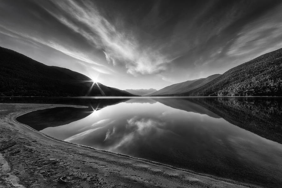 Kootenay Lake Sunrise Black and White Photograph by Mark Kiver