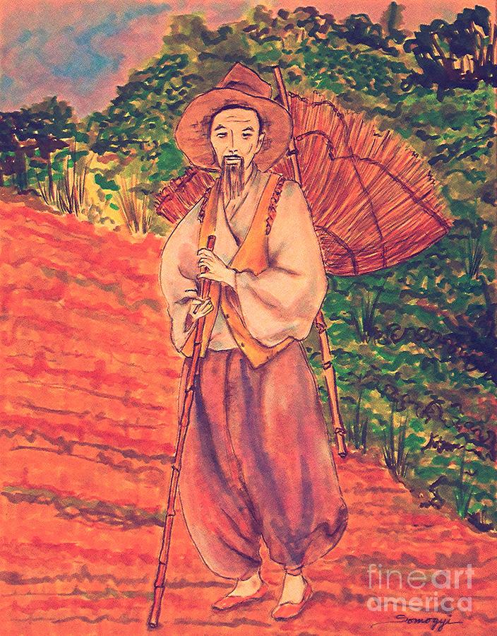 Korean Farmer on Red Earth Painting by Jayne Somogy