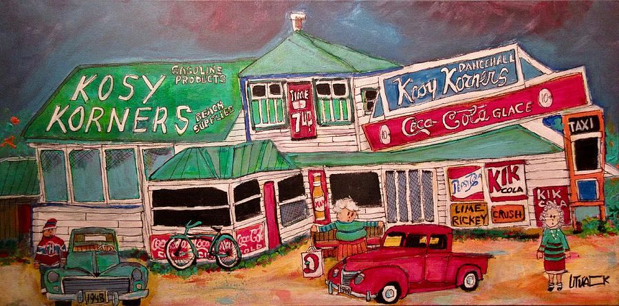Vintage Kosy Korners with Fords Plage Laval Painting by Michael Litvack