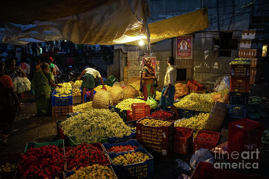 Koyambedu Chennai Flower Market Predawn Photograph by Mike Reid