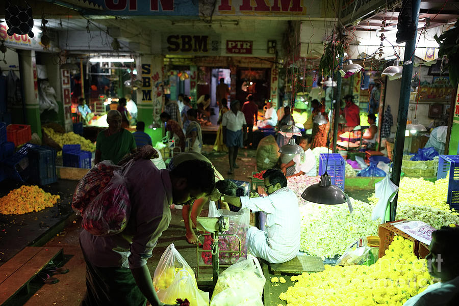 Koyambedu Flower Market Stalls Photograph by Mike Reid